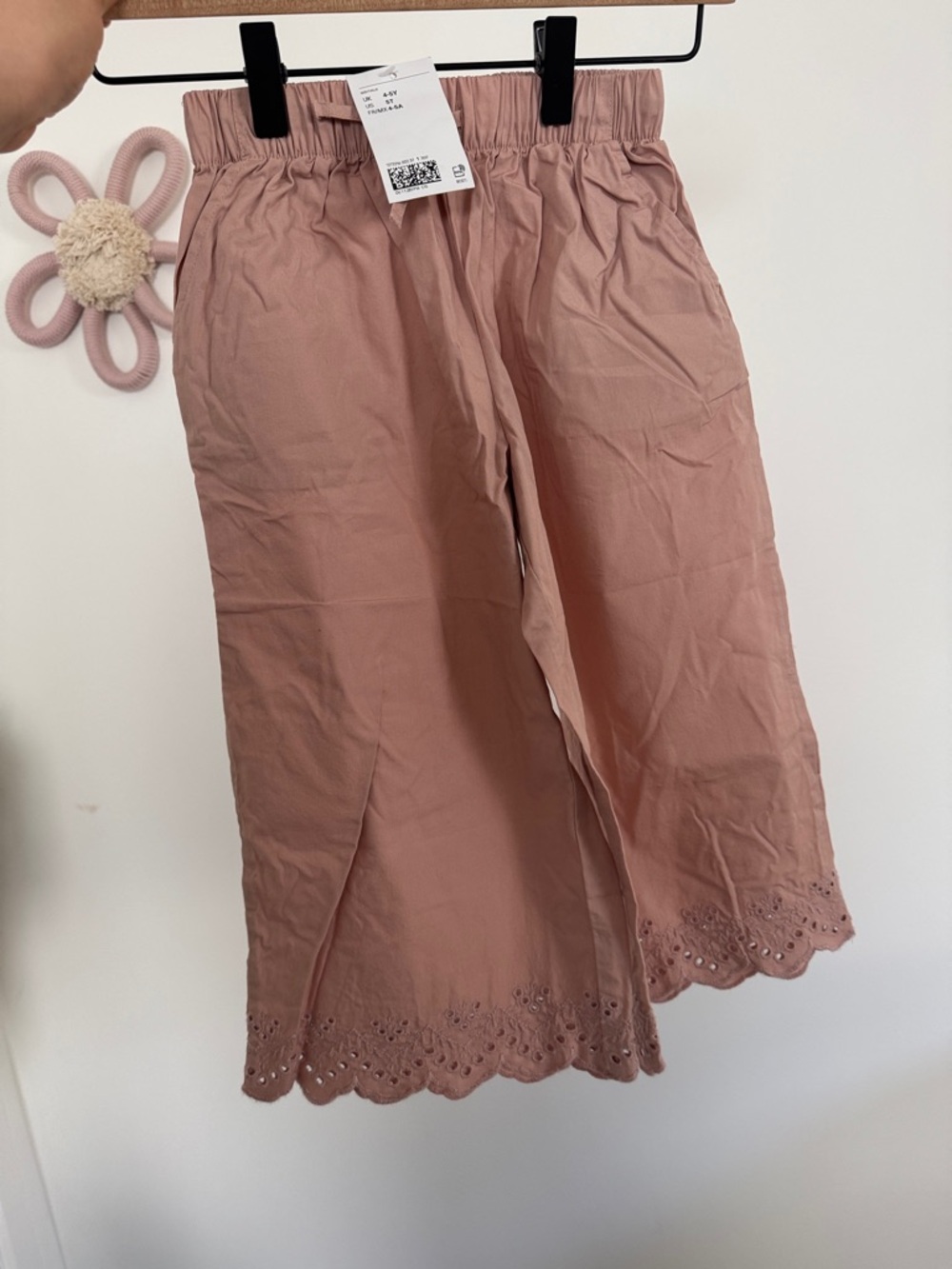H&M Dusty Pink Eyelet Hem Wide Leg Pants